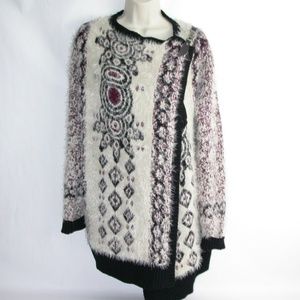 NWT BCBG Long Cream/Wine/Black Cardigan Sweater